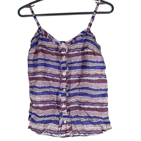 XXI Purple Striped Button Up Tank Top Womens Sz S 100% Silk Lightweight - Picture 1 of 8